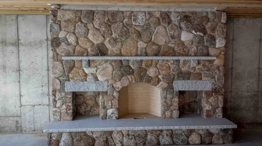 Custom-built stone fireplace
