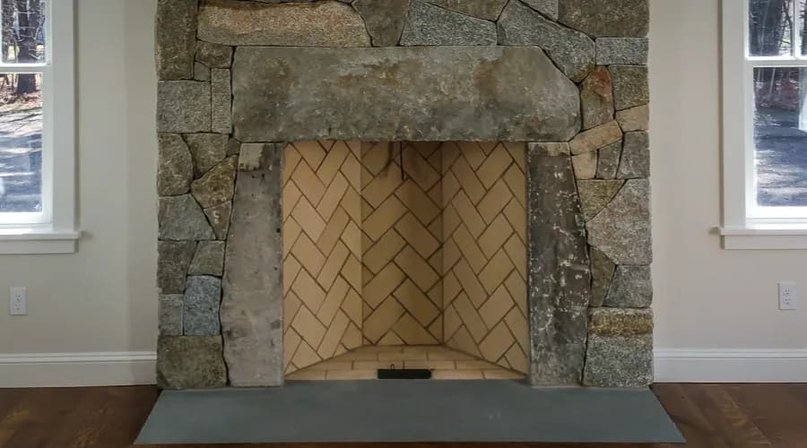Granite Rumford fireplace, finished