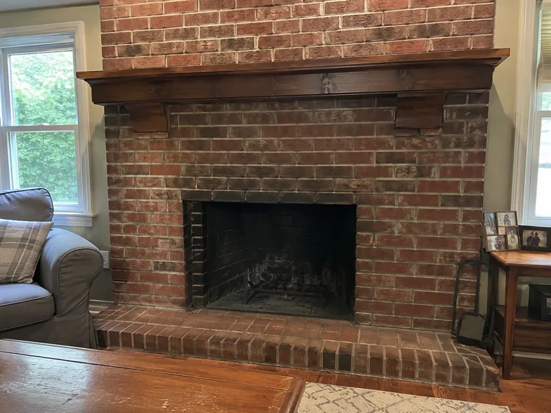 Homeowner's photo of a brick fireplace