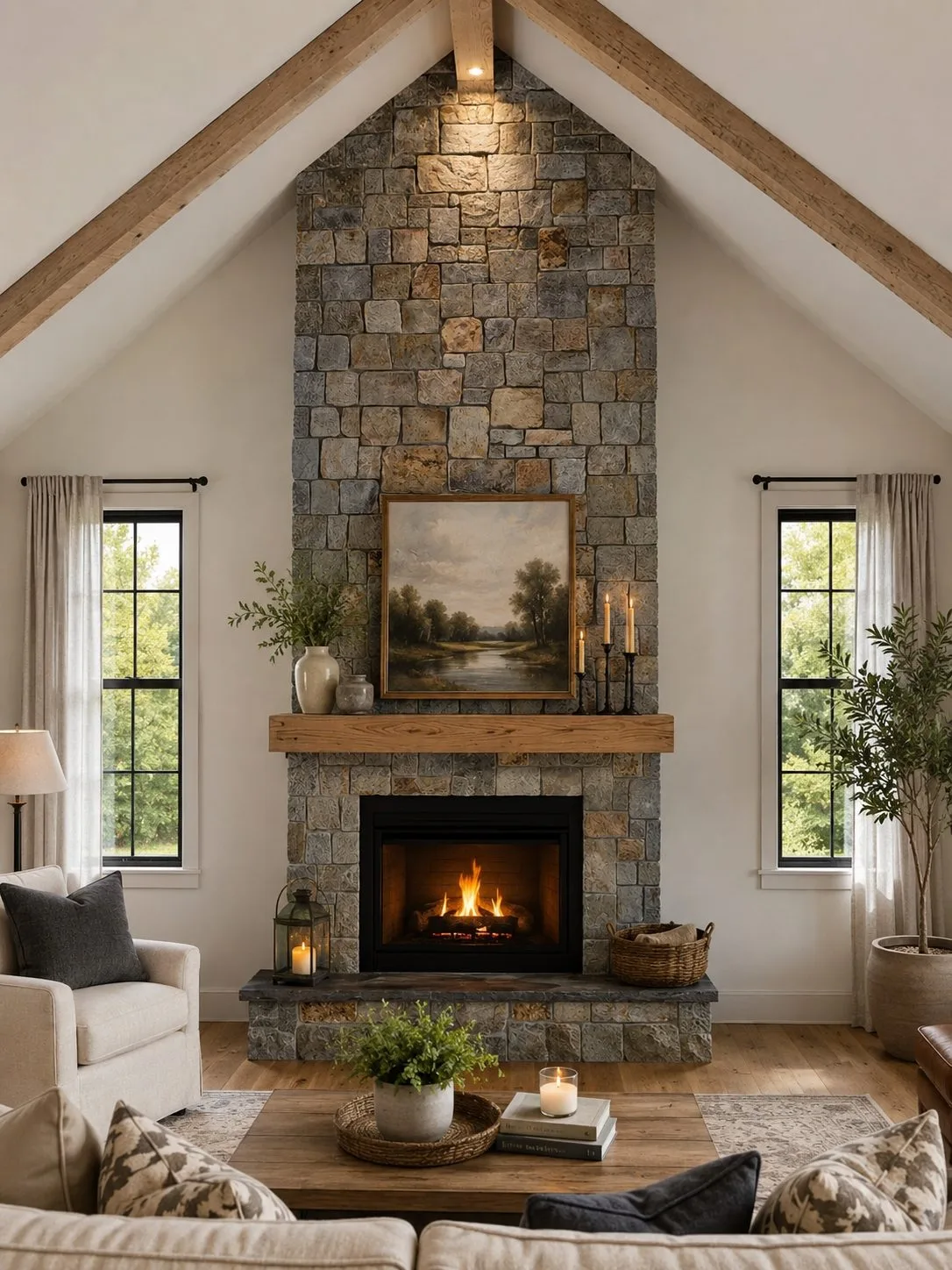 Stone fireplace makeover