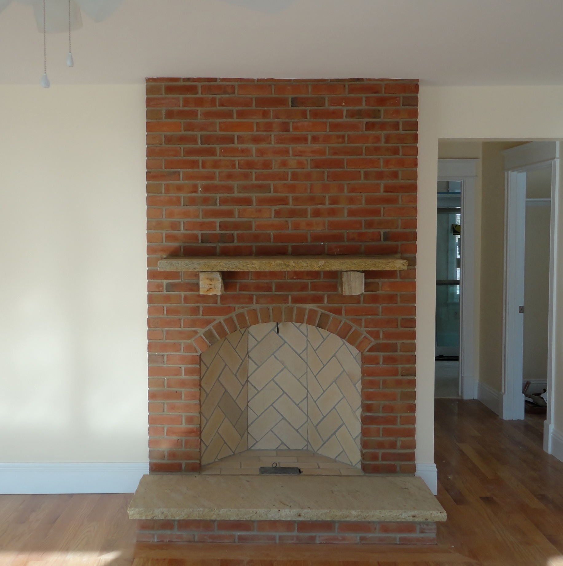 Finished Massachusetts Rumford Fireplace with herringbone firebox