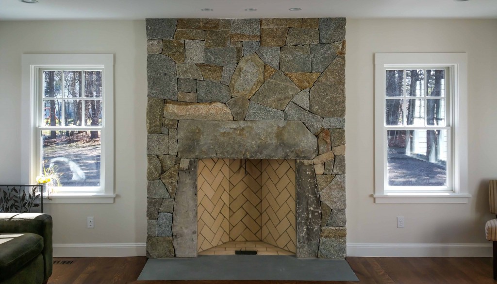 finished granite rumford fireplace in Wayland MA