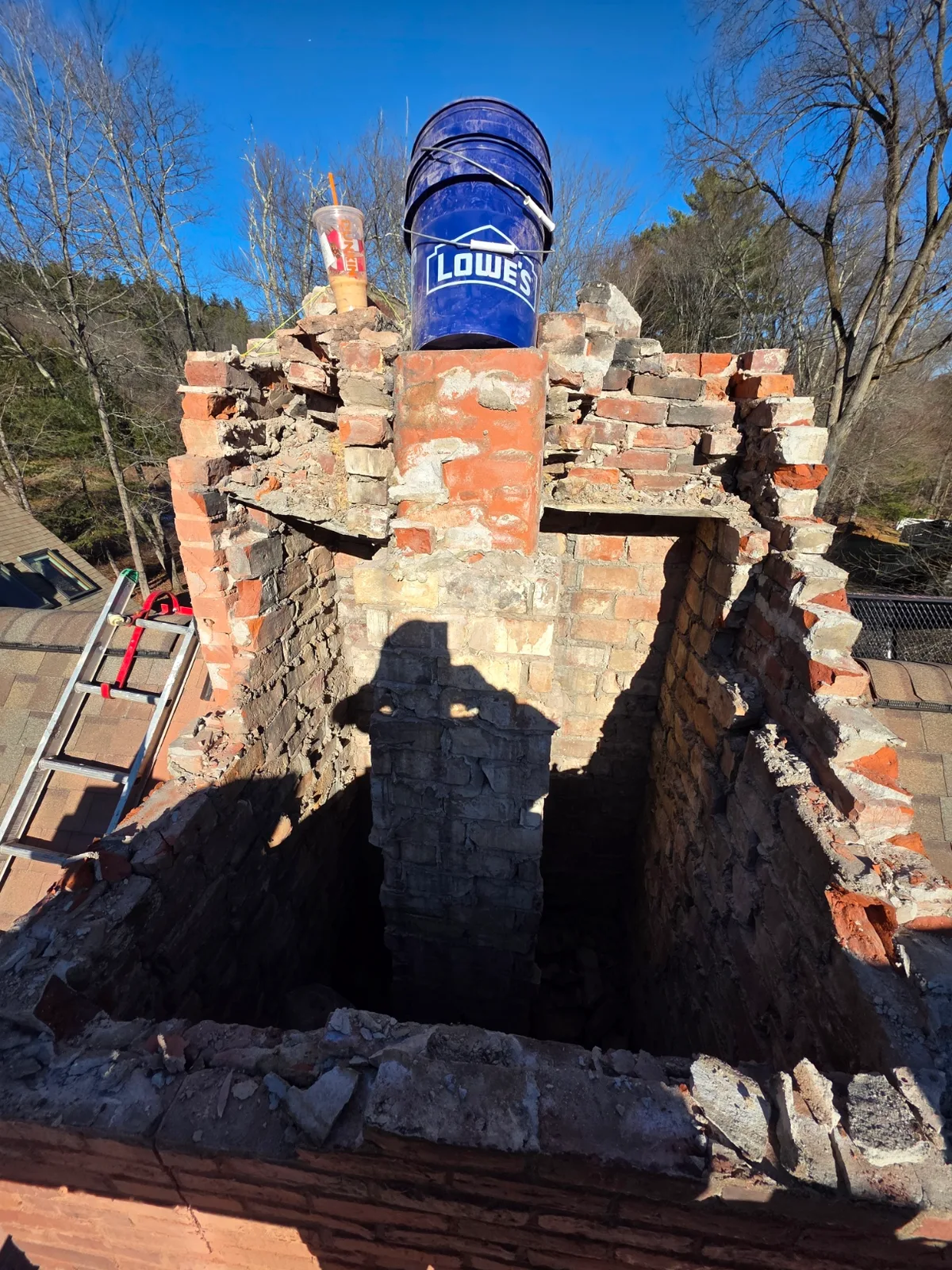 Inside of a chimney during demolition