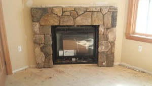 Thin stone fireplace